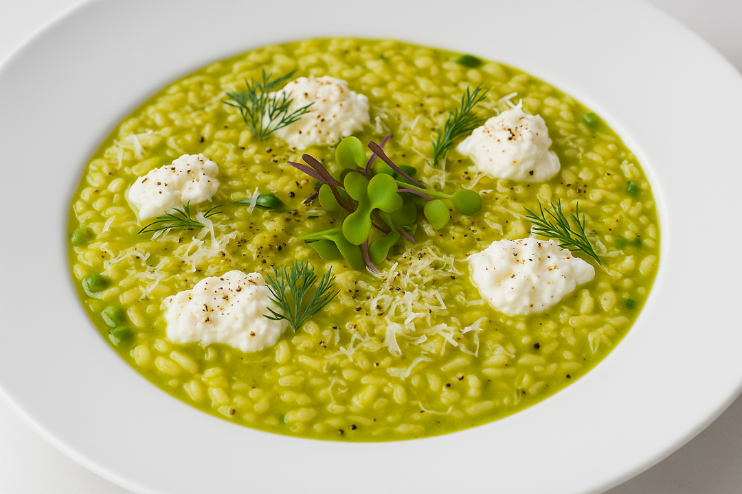 Basilikum-Lauch-Risotto mit Ziegenkäse