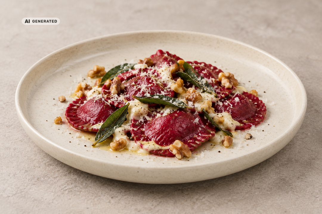 Rote Bete Ravioli mit Ricotta-Parmesan-Füllung