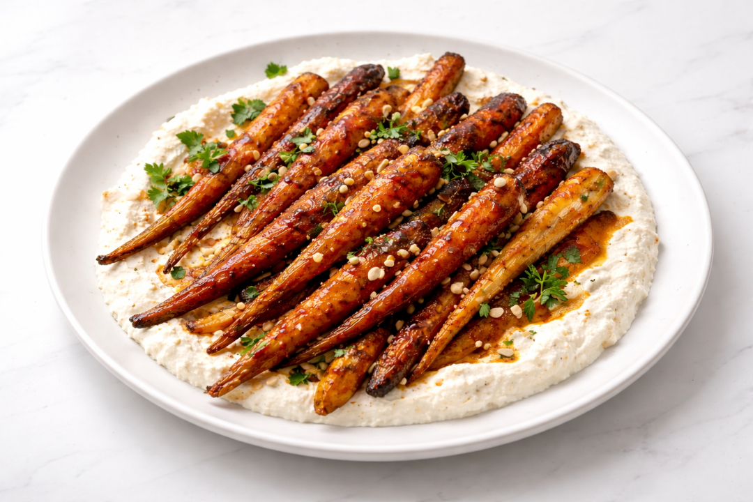 Scharf glacierte Karotten mit Ricotta