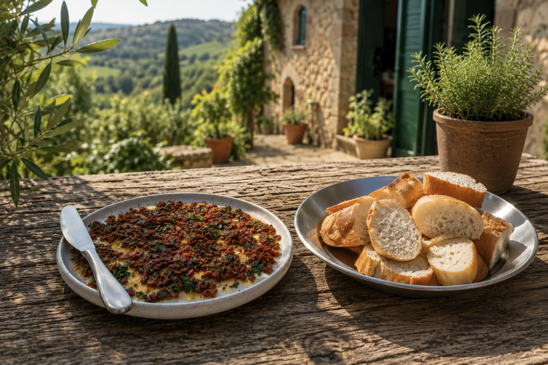 Olivenöl-Dip mit sonnengetrockneten Tomaten
