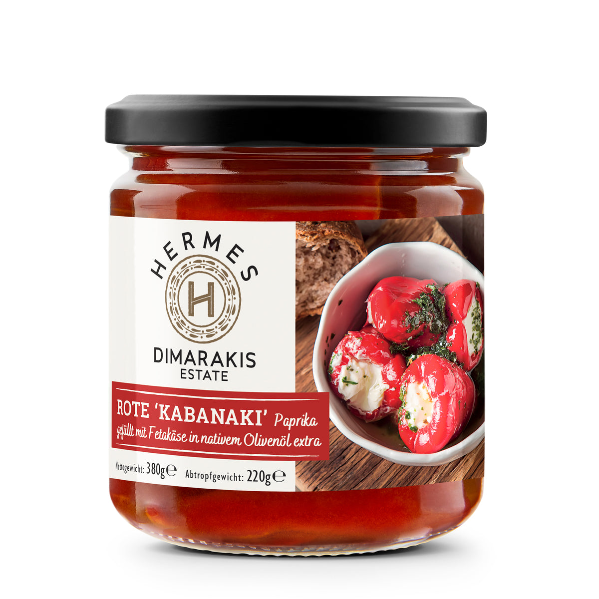 Rote Kabanaki Paprika gefüllt mit Fetakäse in nativem Olivenöl extra - HERMES