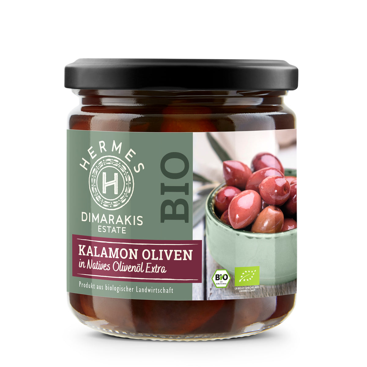 BIO Kalamon Oliven mit Kern in BIO nativem Olivenöl extra - HERMES BIO